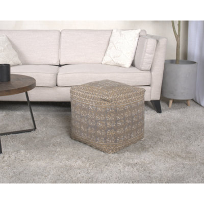Pouf carré taupe et doré fabriqué à la main, idéal pour être un ou un coussin de sol, taille 16 po x 16 po x 16 po, limite de poids de 200 lb, article décoratif, rempli de perles faites à la main et servant de dimensions de 16 po, capacité