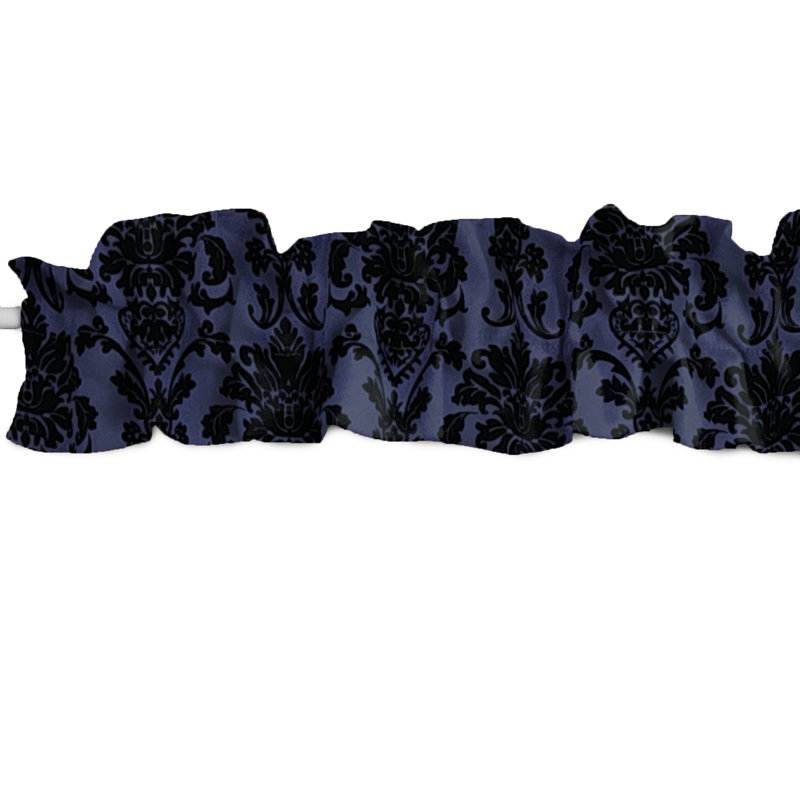 Floral Poplin Damask Curtain Sleeve Topper Window Valance, Navy, 144" W x 9" L