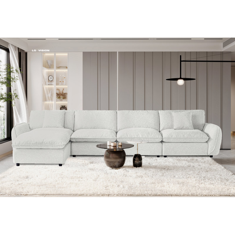 L-Shaped Modular Sectional With Ottoman, White