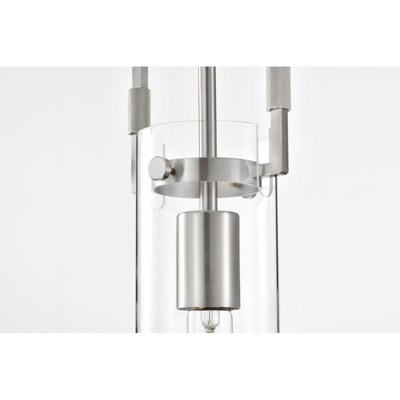 Mini-luminaire suspendu 1 lumière en nickel brossé avec abat-jour cylindrique en verre transparent, Nickel brossé, 1
