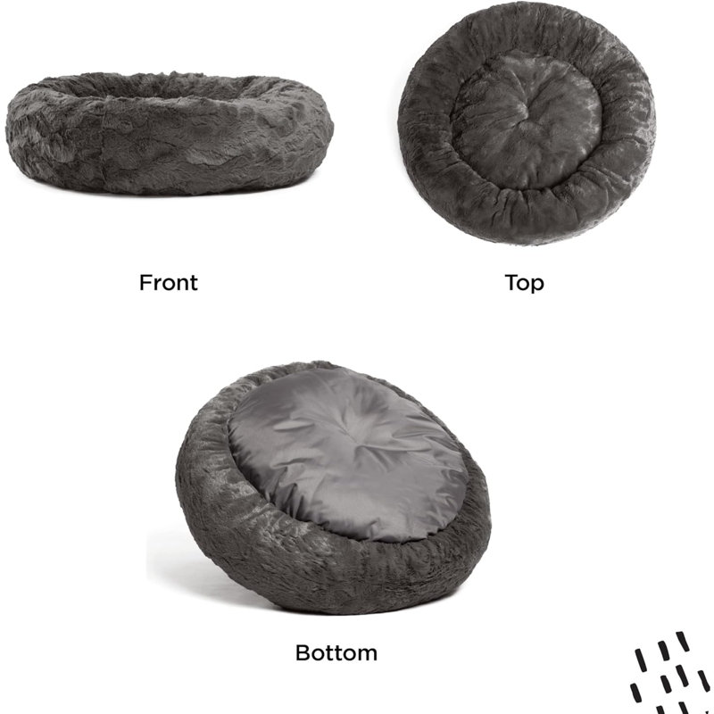 Lit pour chien et chat The Original Calming Donut en fourrure rose bonbon, très petit 18, H 7 po x l 23 po x P 23 po, Noir