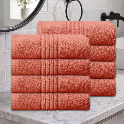 Ensemble de serviettes de salle de bain 100% coton 100% coton zéro torsion Robb Home Home Weavers, 16 po x 24 po (8) (8 serviettes à main), corail