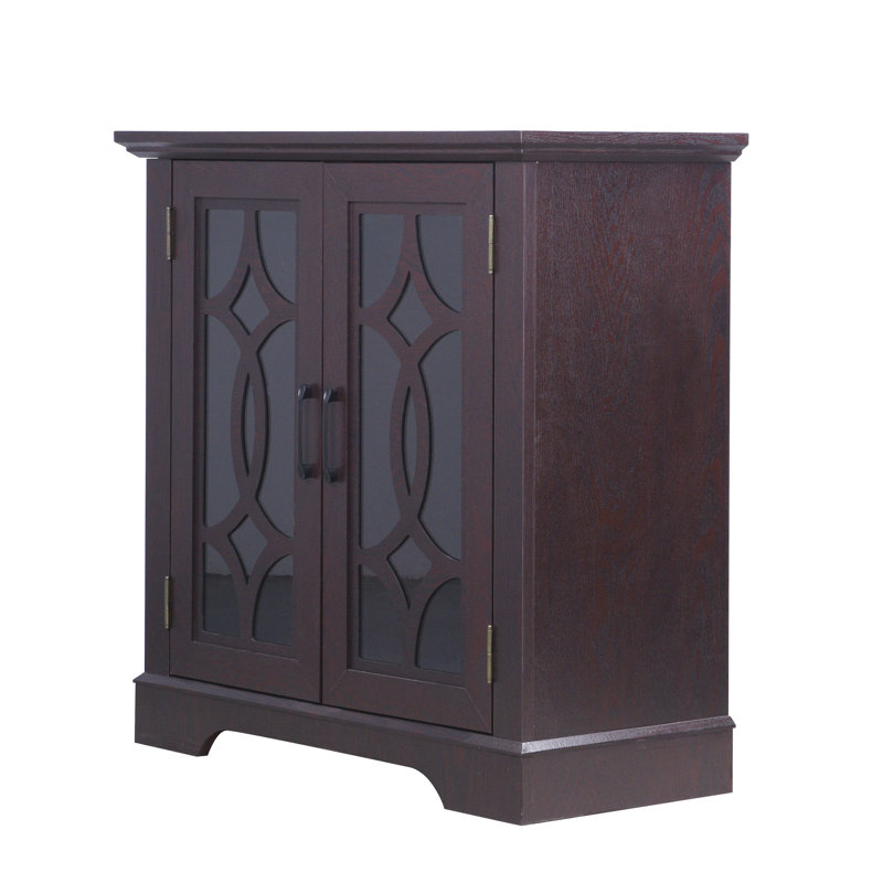 Buffet l 33,94 po x P 15,16 po x H 33,27 po avec porte vitrée, tablette réglable à 3 positions, rouge foncé pour espace de vie spacieux