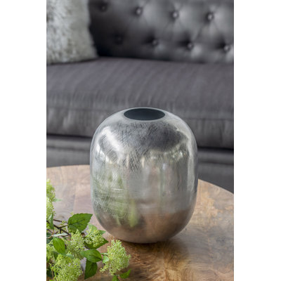 13” Decorative Aluminum Vase with Brushed Silver Finish, Contemporary Home Accent for Mantel, Tabletop, Dresser, or Centerpiece  