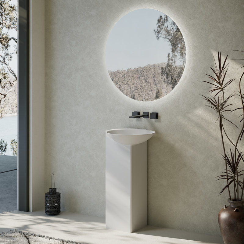MonBlari 19" Solid Surface Bathroom Pedestal Sink Matte White, Matte White