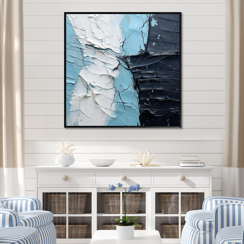 Minimalisme noir et bleu, peinture sur coin, Cadre flottant noir, H 36 po x l 36 po x P 1,5 po