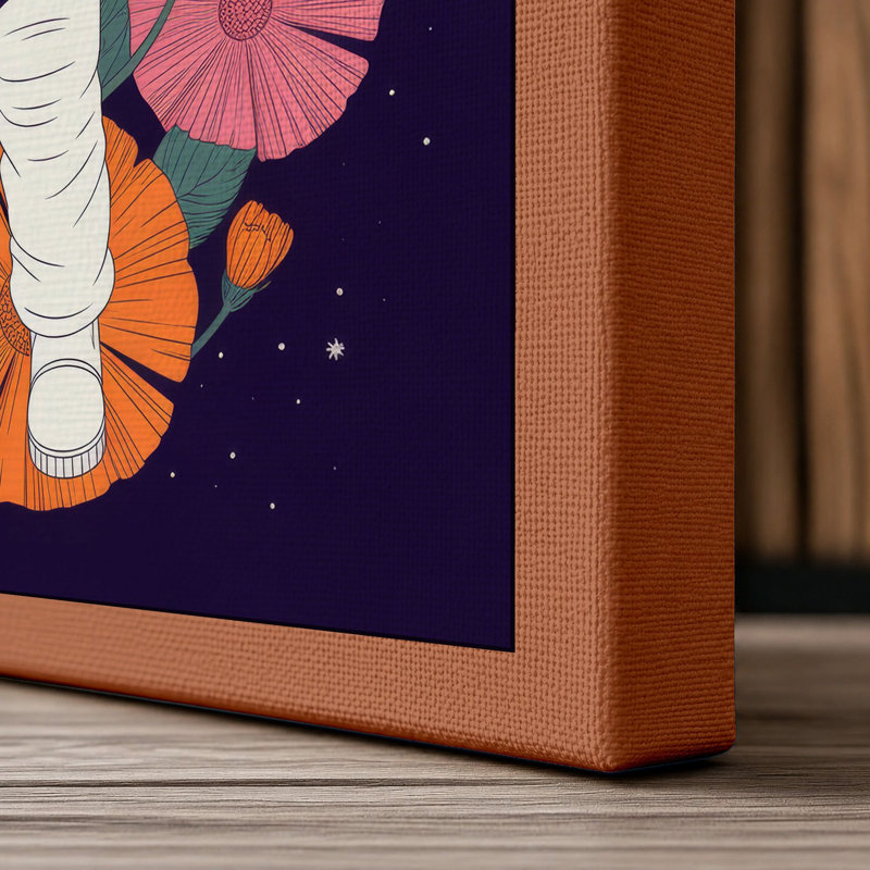 Astronaut Among Blooms Modern - Wrapped Canvas, 18x12 - 45.7 x 30.5 cm, Terracotta Border