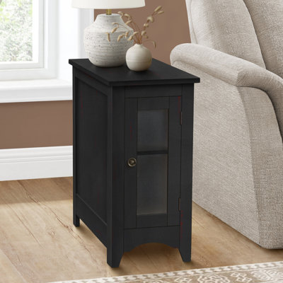 Table d'appoint, table de bout, table d'appoint, étroite, table de chevet, chambre à coucher, lampe, rangement, placage noir, transitionnel