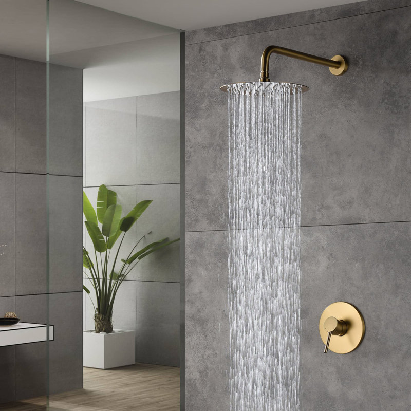 Brushed Gold 10-Inch Round Rain Shower Head with Valve