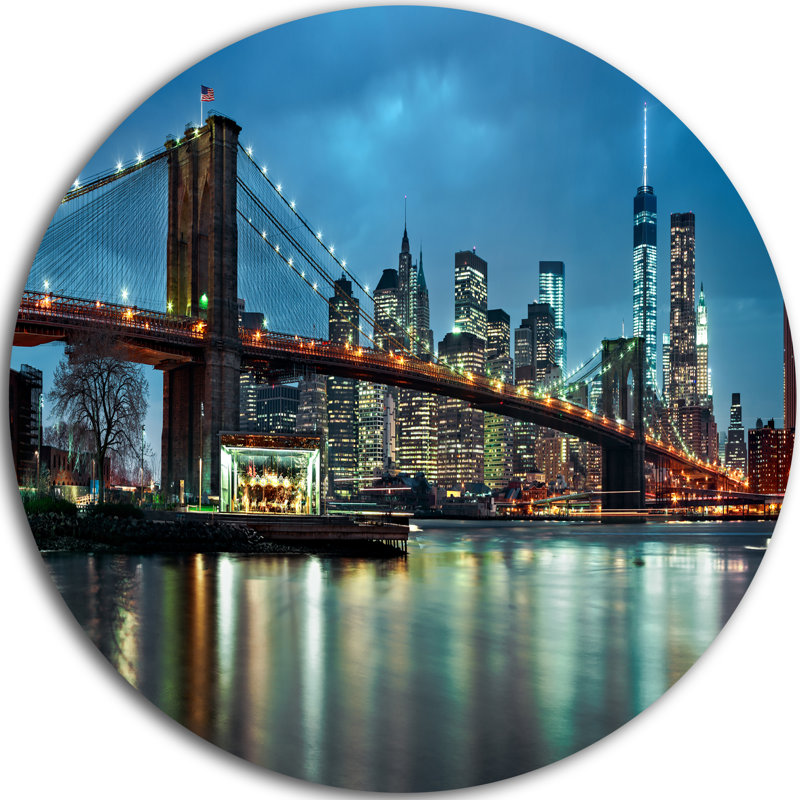 Paysage urbain «Brooklyn Bridge and Skyscrapers» - impression, H 38 po x l 38 po x P 1 po, Métal
