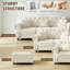Canapé Chesterfield de 63 pouces en velours avec garniture cloutée, accoudoirs roulés et capitonnage à boutons, comprend 2 coussins, beige / blanc-1290478770