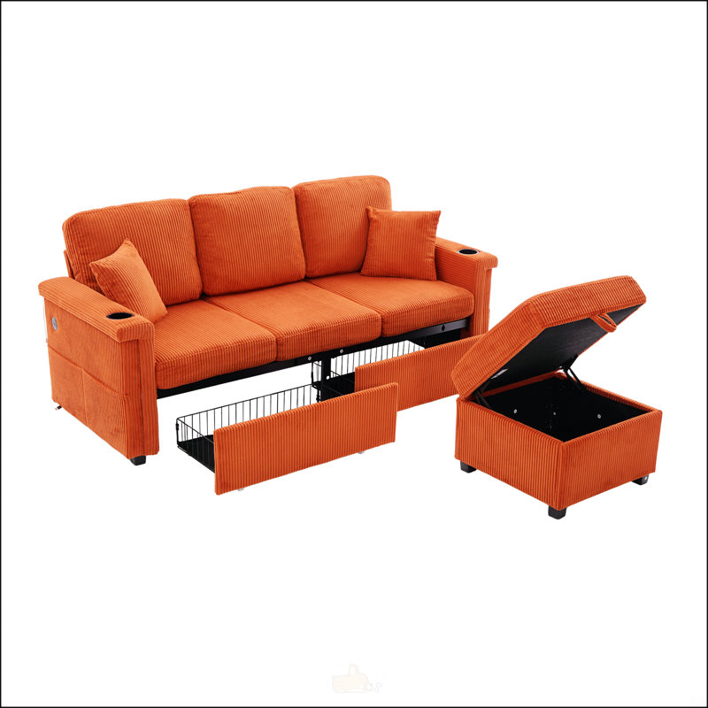 Canapé modulaire en L avec rangement coulissant, Orange