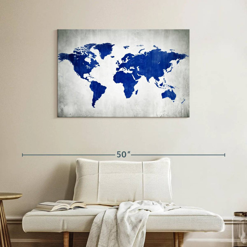 Carte du monde Aliaz en bleu, H 26 po x l 39 po