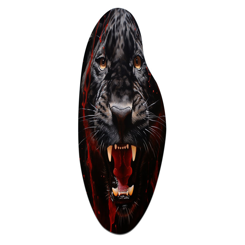 «Black Red Red Panther Stealth And Force - Art de la panthère asymétrique, sculpture murale en métal Freeform
