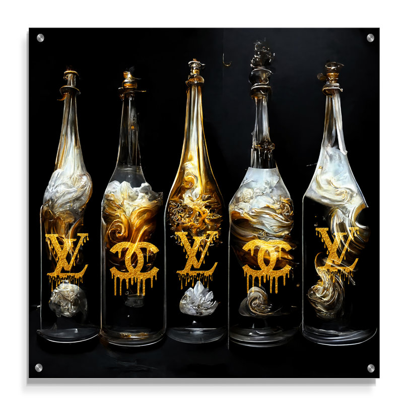 Créateur de mode bouteilles de champagne - Art mural acrylique, H 16 po x l 16 po