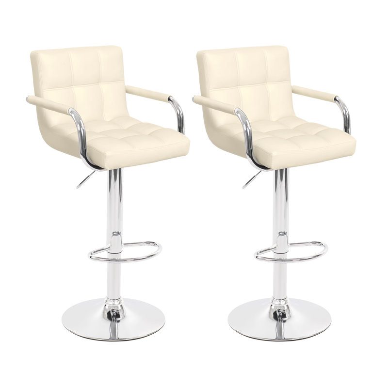Ensemble de 2 tabourets de bar réglables en polyuréthane beige avec siège rembourré confortable Hengming - idéal pour îlot de cuisine, restaurant et salon