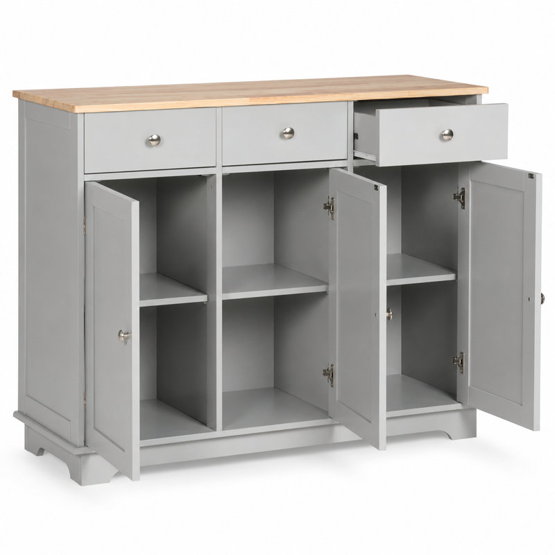 Buffet moderne à 3 tiroirs, plateau en bois d'hévéa, tablettes réglables et conception anti-basculement pour cuisine, salle à manger et salon Modern