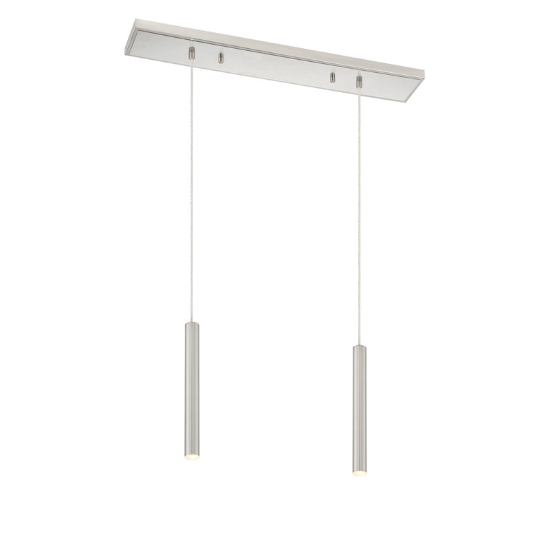 Luminaire suspendu cylindrique à DEL 2 lumières pour îlot de cuisine Bowning, Nickel brossé, Nickel brossé