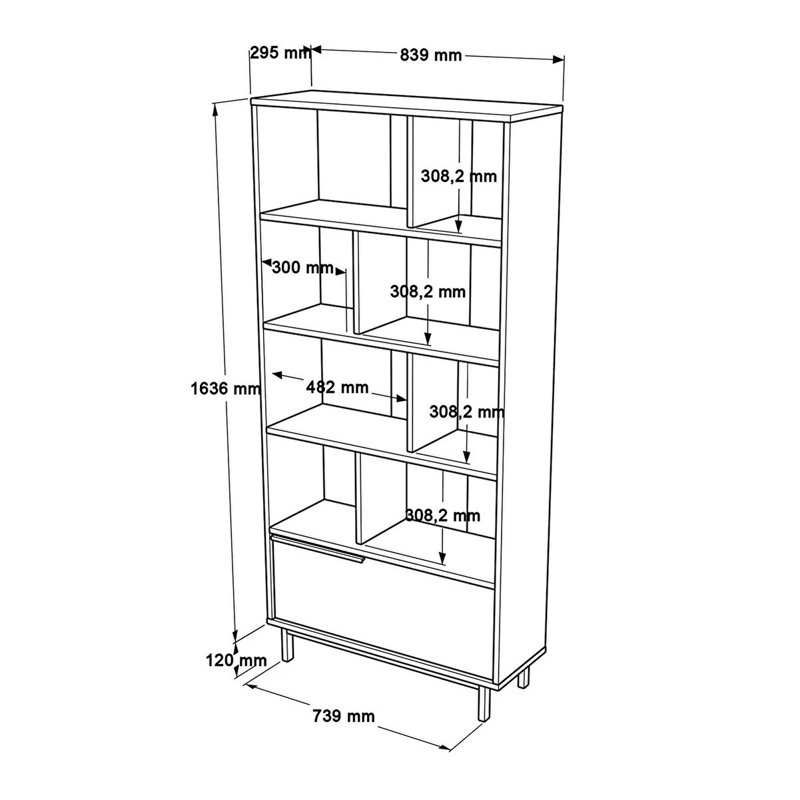 Modern Walnut Bookshelf with Metal Legs, 33.0 x 69.0 x 11.6 Inches | 100% Melamine Coated Particle Board, Thickness: 0.7 Inches | Stylish Storage Solution for Home or Office, Durable & Elegant Design