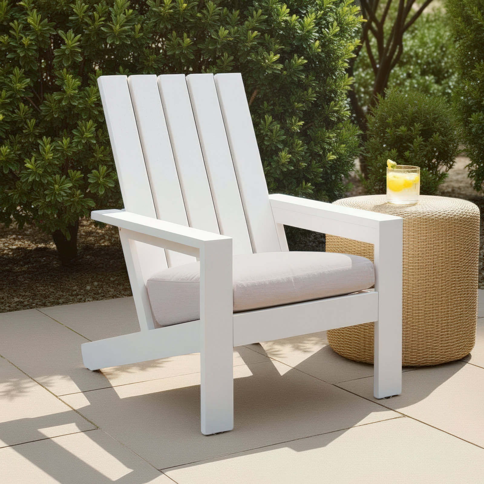 Rhys Aluminum Adirondack with Sunbrella Cushion, White