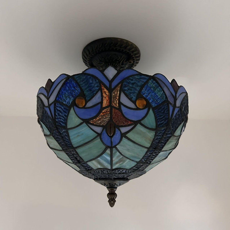 12'' 2 - Light Bowl Ceiling Fan Light Kit, Blue/Green