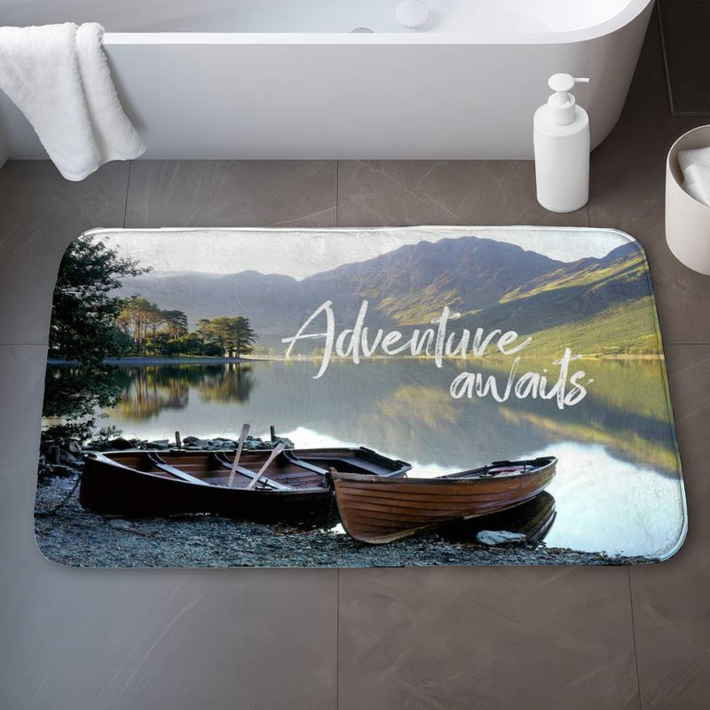 Adventure awaits Bath Mat with Non-Slip Backing - Quick Dry Memory Foam Bathroom Rug - Absorbent - Modern Plush Spa-Style - Machine Washable