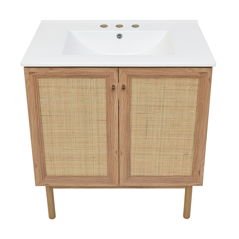 Meuble-lavabo autoportant en chêne doré classe 30 po avec comptoir à 3 trous Class, White, 8 po