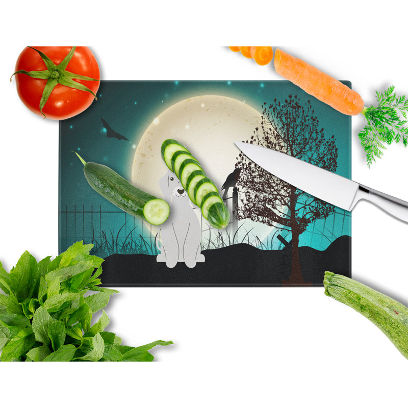 Caroline's Treasures Scary Halloween Glass Bedlington Terrier Cutting Board, Blue
