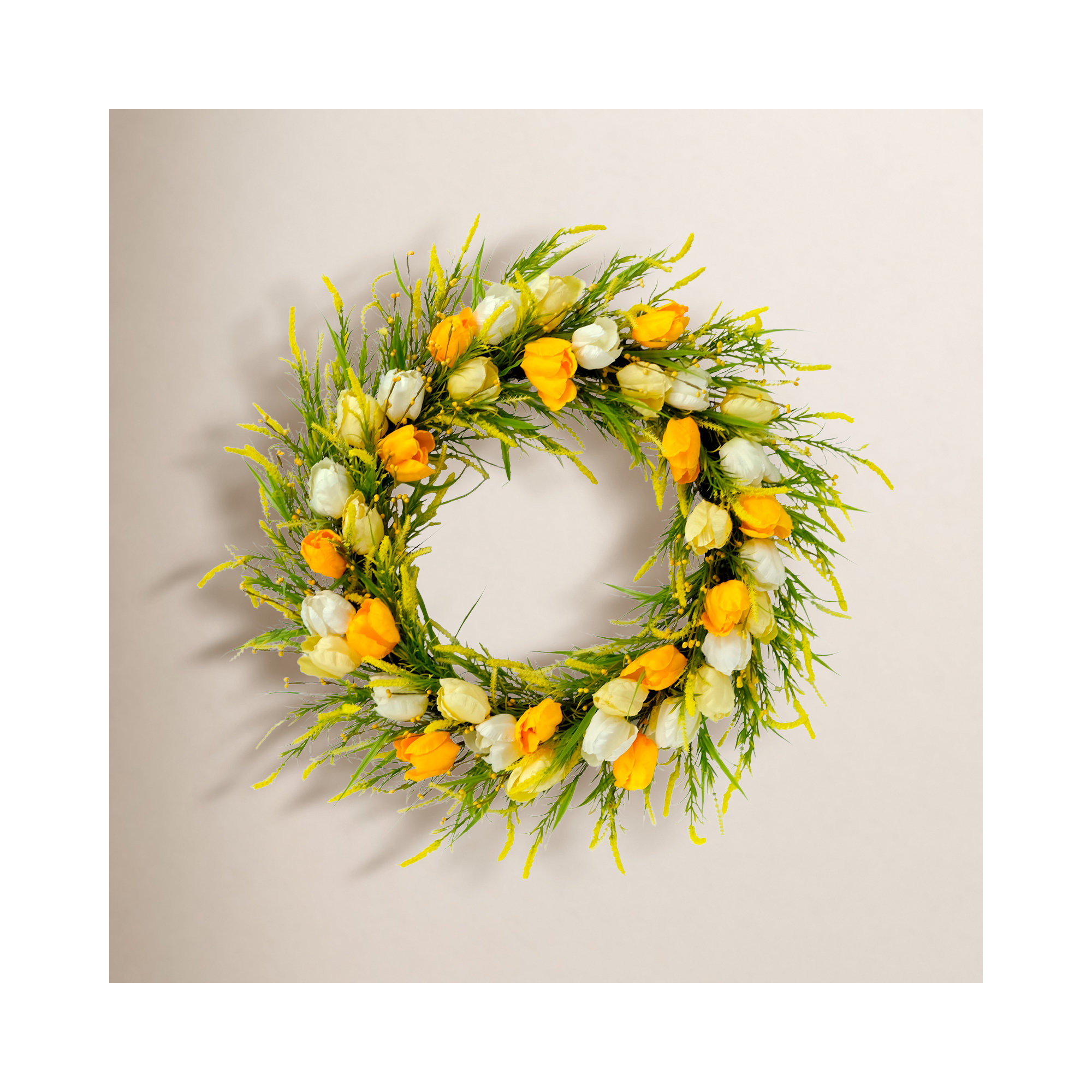 30" Artificial Tulip Floral Spring Door Wreath, Green/Yellow