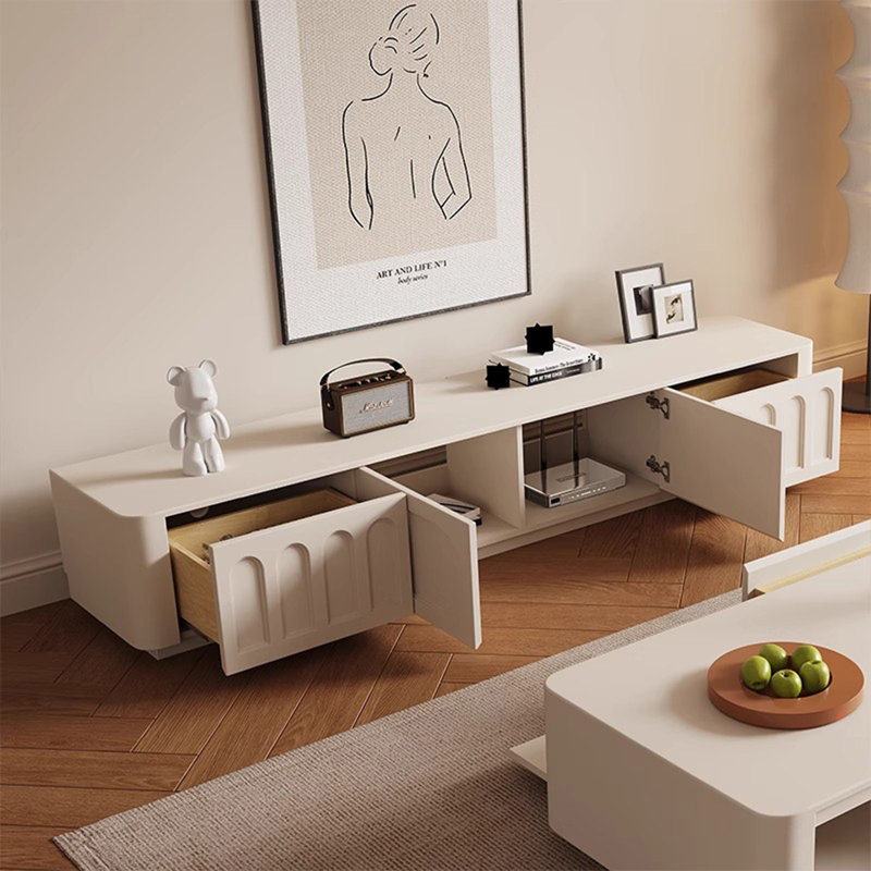 Meuble télé en bois manufacturé blanc crème, H 17,72 po x L 94,49 po x l 15,75 po