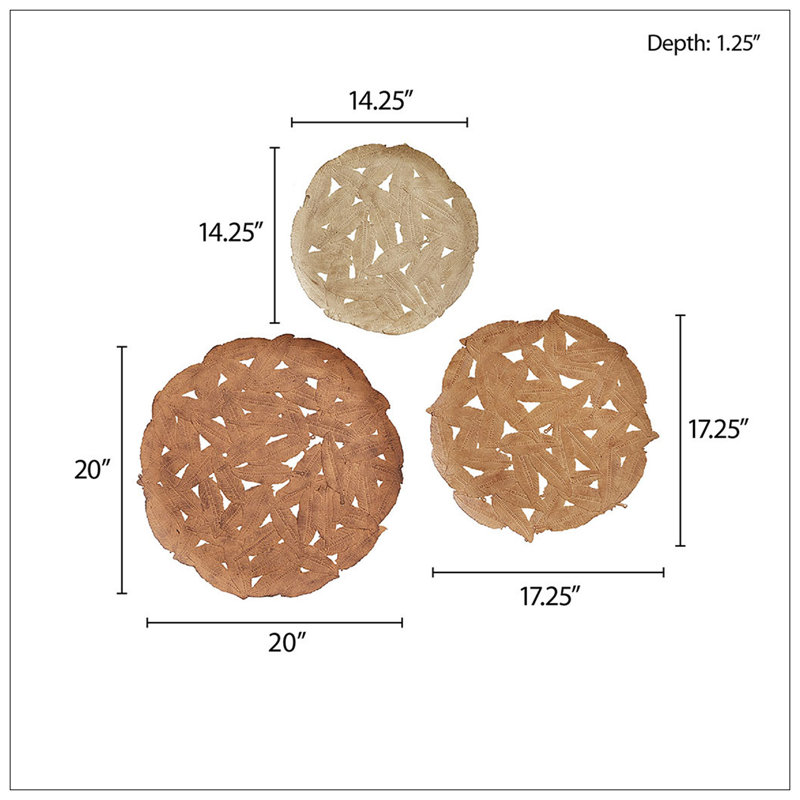 Rossi Spice Feather Textured Iron 3-Piece Wall Decor Set