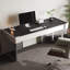 Bureau à 3 tiroirs noir + pierre frittée rectangulaire gris clair + bois manufacturé + acier inoxydable-762996522
