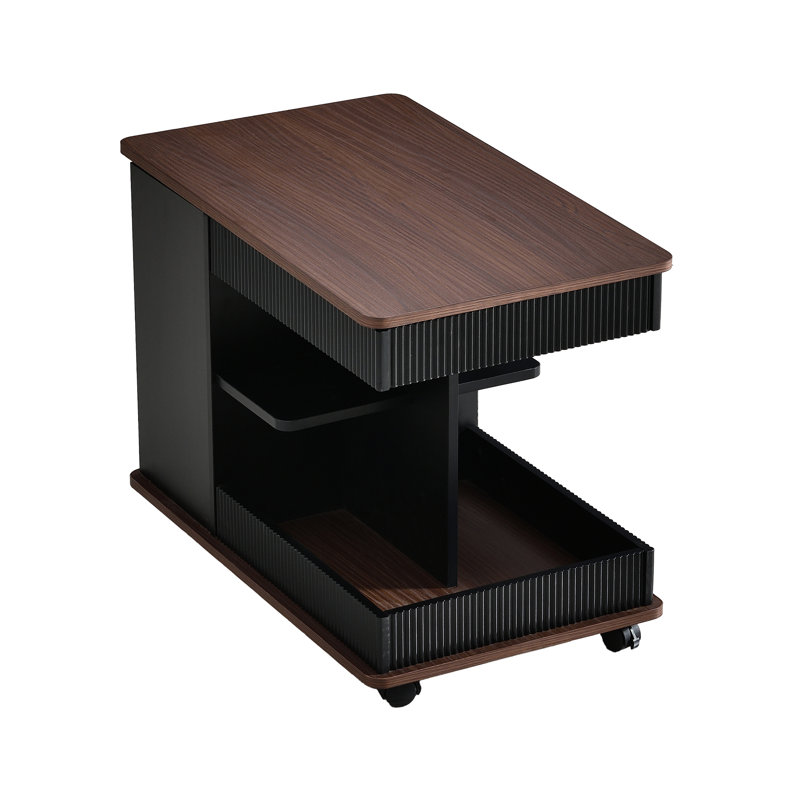 Adjustable End Table With Wheels Lift Top Rotating Surface And Storage Space For Living Room And Small Space Use, Black