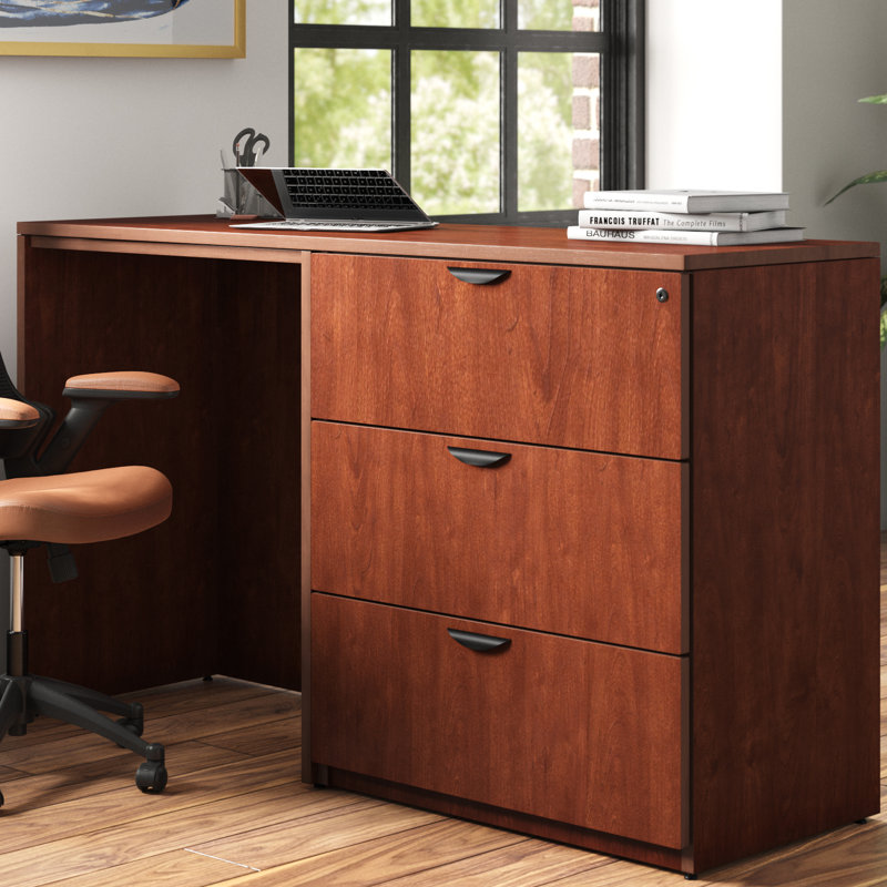 Nickyla L-shaped desk with double pedestal drawer, Cerisier, Droite