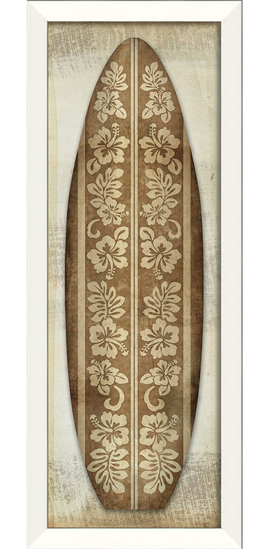 « hibiscus longboard natural », impression encadrée en beige et ivoire