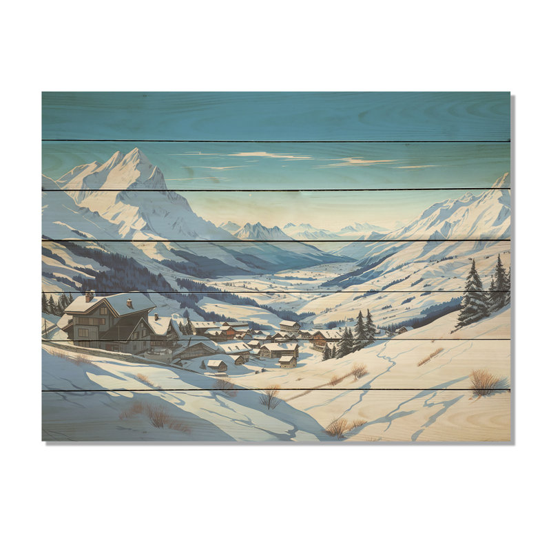 Alpine Mountains Solitude Winter Glow V - Winter Mountains sur impression sur bois, H 34 po x l 44 po x P 0,78 po