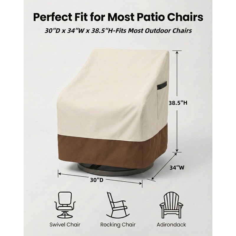 Waterproof Patio Chair Covers, Heavy Duty Lawn Outdoor Furniture Covers for Swivel, Lounge, Rocking & Adirondack Chairs, All-Weather UV & Fade Resistant, 2-Pack, Beige & Brown