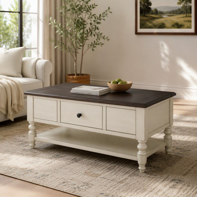 Retro Design Console Table with Two Open Shelves, Pine Solid Wood Frame and Legs for Living Room (Espresso+Beige)