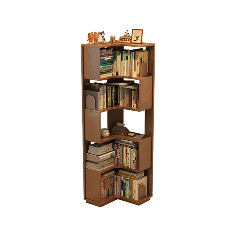 Bibliothèque standard en bois massif noyer moderne, (5 Shelves) 67.91"H x 19.69"W x 19.69"D