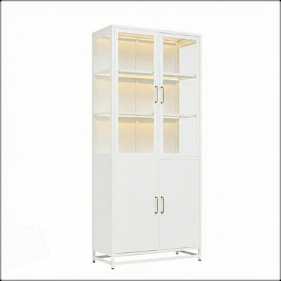 Grande vitrine de 76,75 po avec lumières DEL, cadre en acier et visibilité à 3 côtés pour les couloirs, les salons, les cuisines et les bureaux