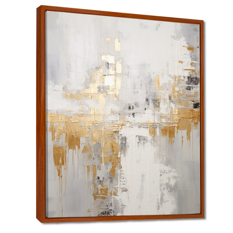 Soleil doré à travers la brume - art mural abstrait, salon, Toile avec cadre flottant brun, H 32 po x l 16 po x P 1 po