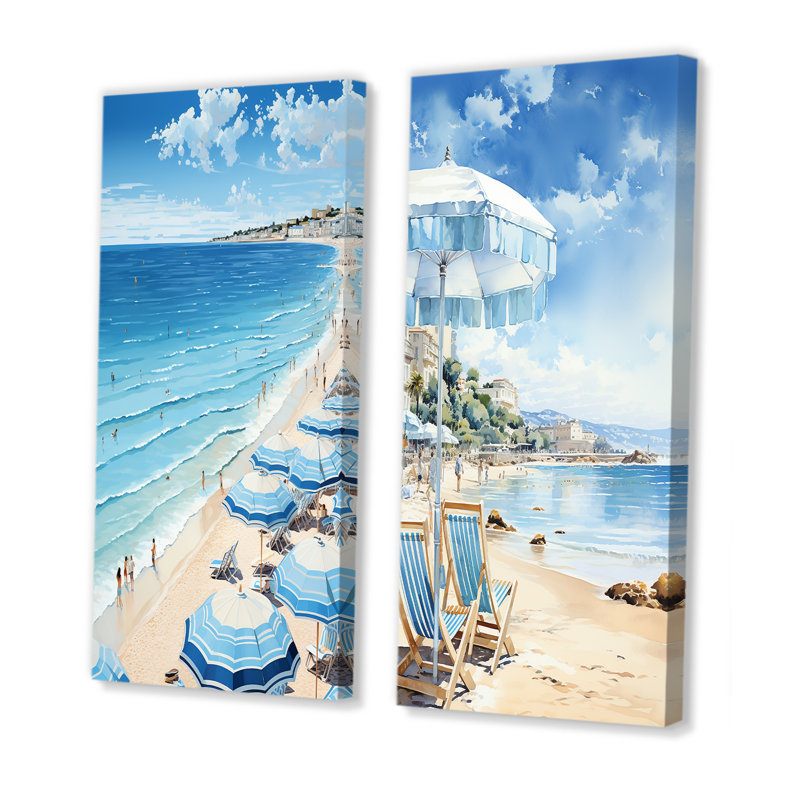 French Coast Cannes Harmony - Ensemble de 2 décorations murales plage et océan, Toile tendue, H 32 po x l 33 po