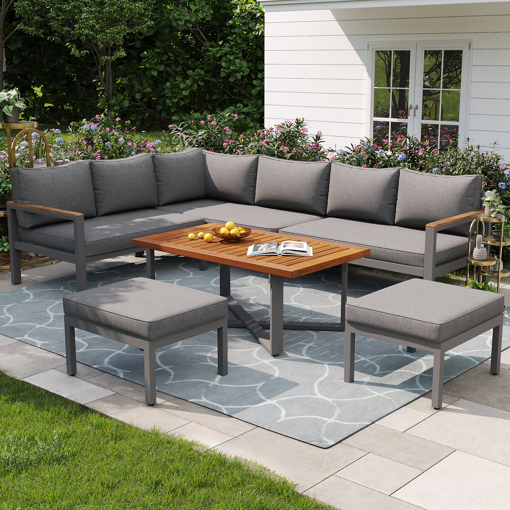 Brayden Studio Outdoor 8 Seat Corner Sofa And Table Set With In-Built ...