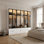 220cm High Gloss Wardrobe with LED & Grey Glass Doors - White, 90cm Wide, 2 Drawers