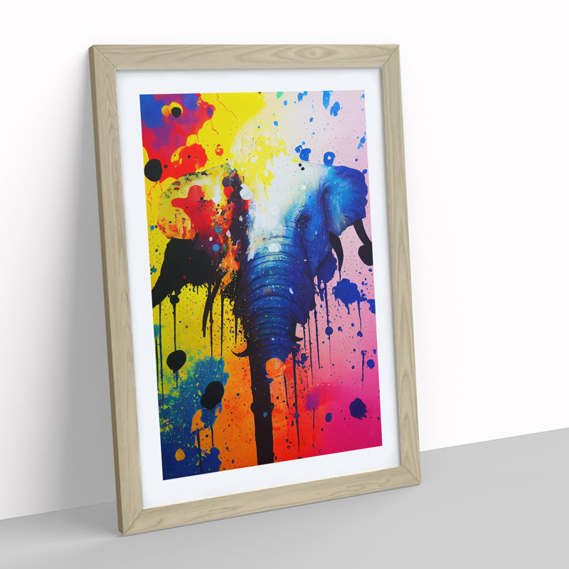 Elephant Paint Splash No.1 Abstract - Single Picture Frame Print, 64cm H x 46cm W x 2cm D, Oak