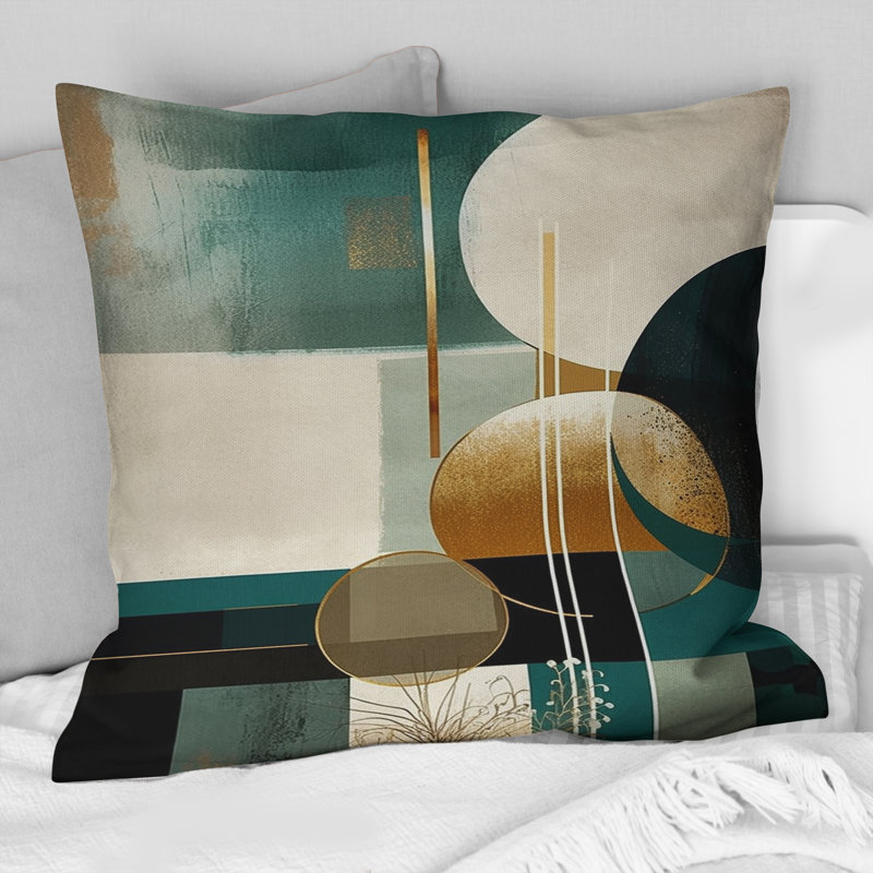 Coussin Glorious Full Moon Retro Gold & Teal Abstract III - Abstract