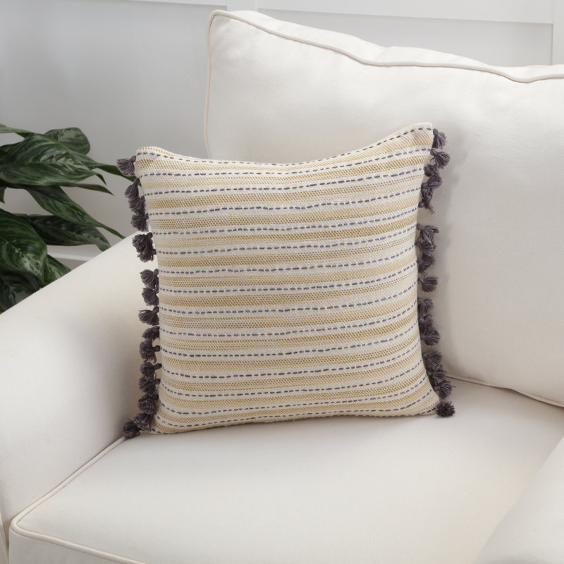  Housse et insert de coussin carré en coton, Jaune/gris