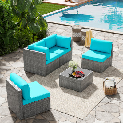 Swain 5 Piece Rattan Sofa Seating Group with Cushions by Ebern Designs