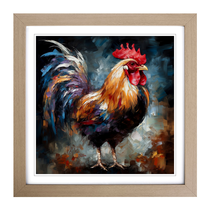 Rooster Palette Knife 1 Piece Single Picture Frame Wall Art, Oak