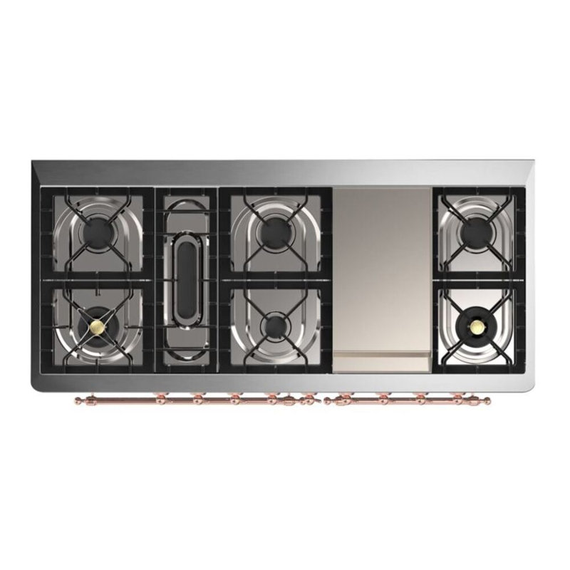 ILVE UM15FDQNS3BKCLP Majestic II 60 inch Dual Fuel Range with 9 Burners, Griddle (Liquid Propane, Solid Door, Glossy Black, Chrome)